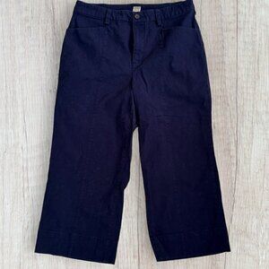 New DULUTH TRADING Women's Navy Blue Wide Leg High Waist Crop Chino Pants 12